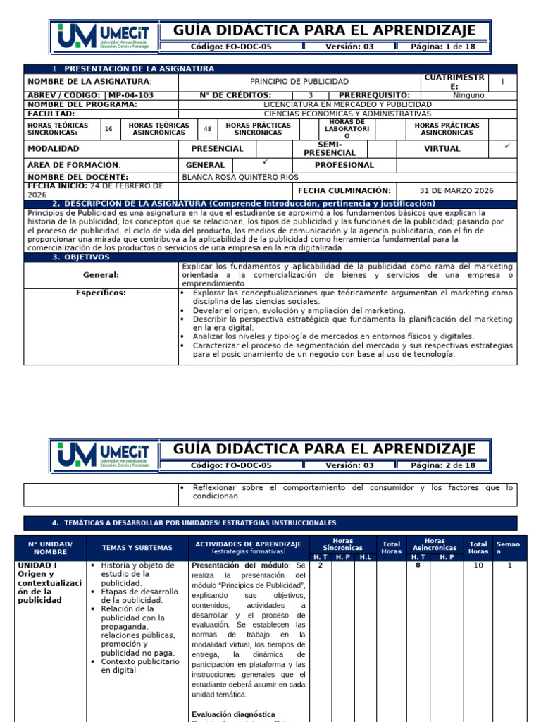 Fo-Doc-05 Guia Didactica para El Aprendizaje Principo de Publicidad ...