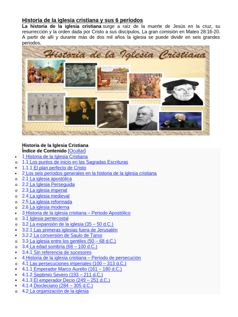 Historia de La Iglesia Cristiana y Sus 6 Períodos | PDF | Pablo el ...