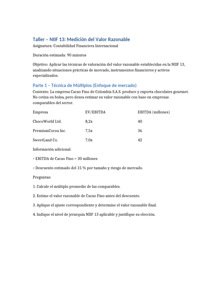 Taller NIIF13 Valor Razonable | PDF | normas internacionales de ...