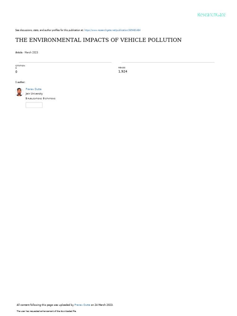 The Environmental Impacts of Vehicle Pollution: March 2023 | PDF | Air ...
