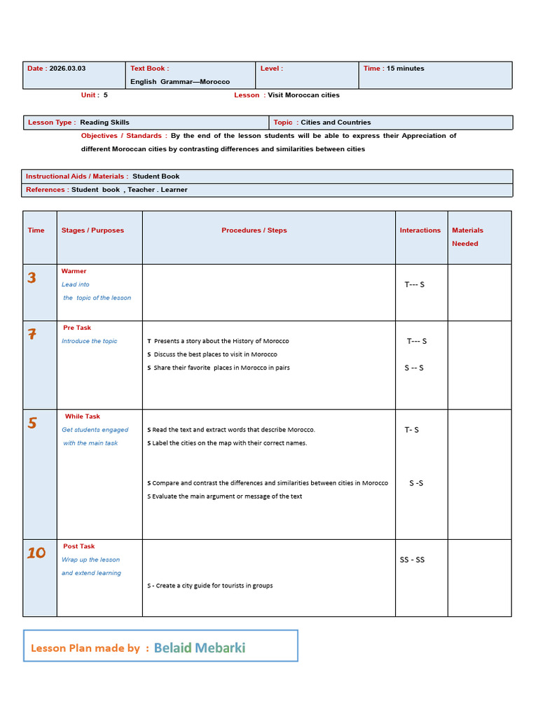 Lesson Plan by Belaid Mebarki | PDF