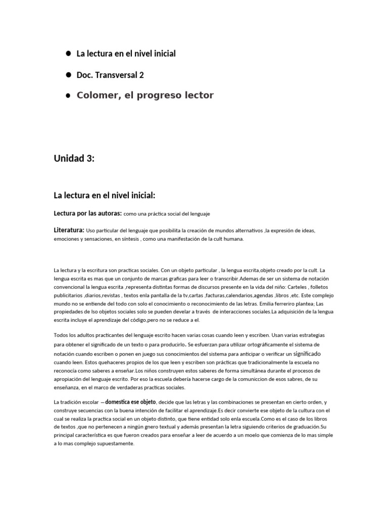 Unidad 3 Lectura | PDF | Educación de la primera infancia | Literatura