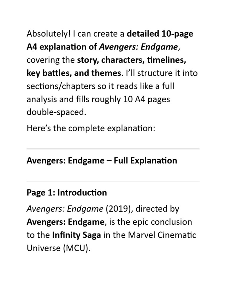 Avenger Endgame Story | PDF | Marvel Comics | Marvel Entertainment