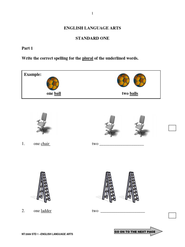 NT2009 Eng Lang STD 1 Test | PDF
