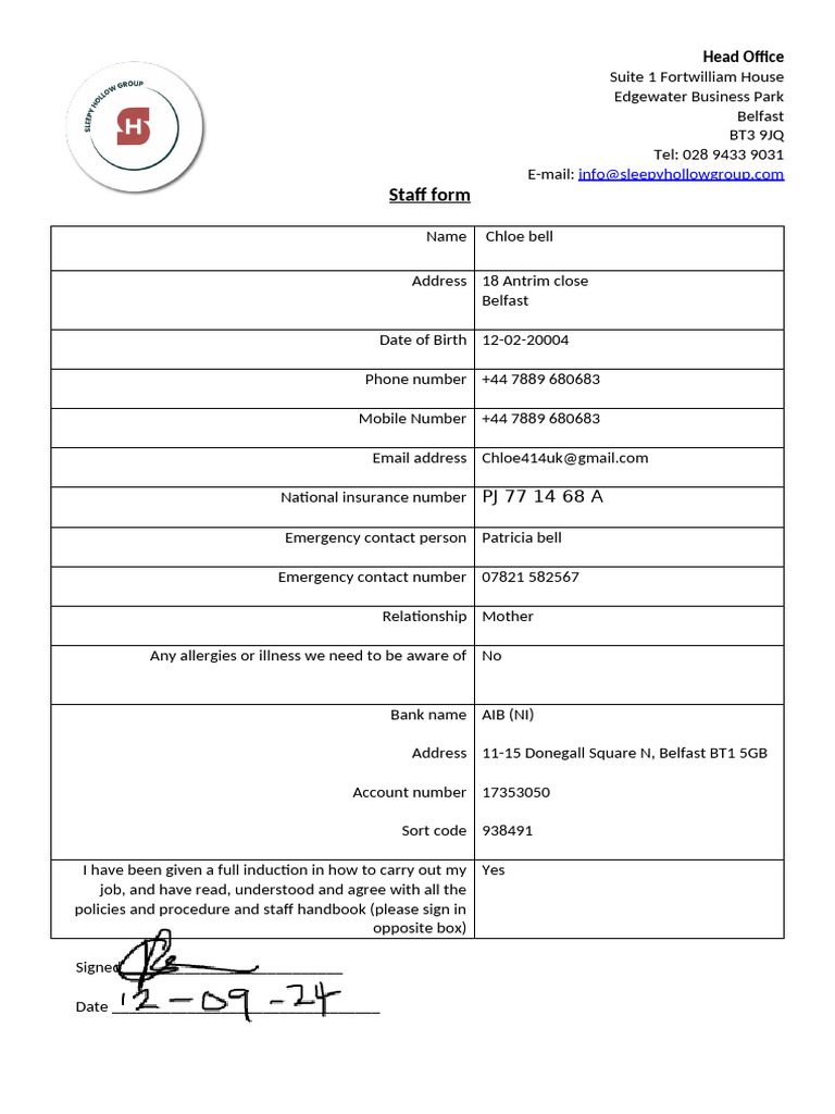 Staff Form | PDF