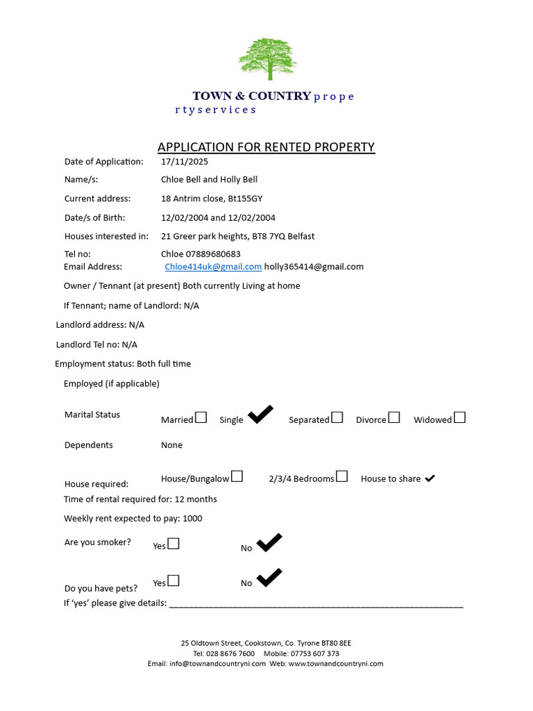 Rented Property Application Form | PDF