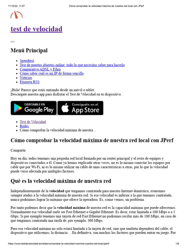 Cómo comprobar la velocidad máxima de nuestra red local con JPerf | PDF ...