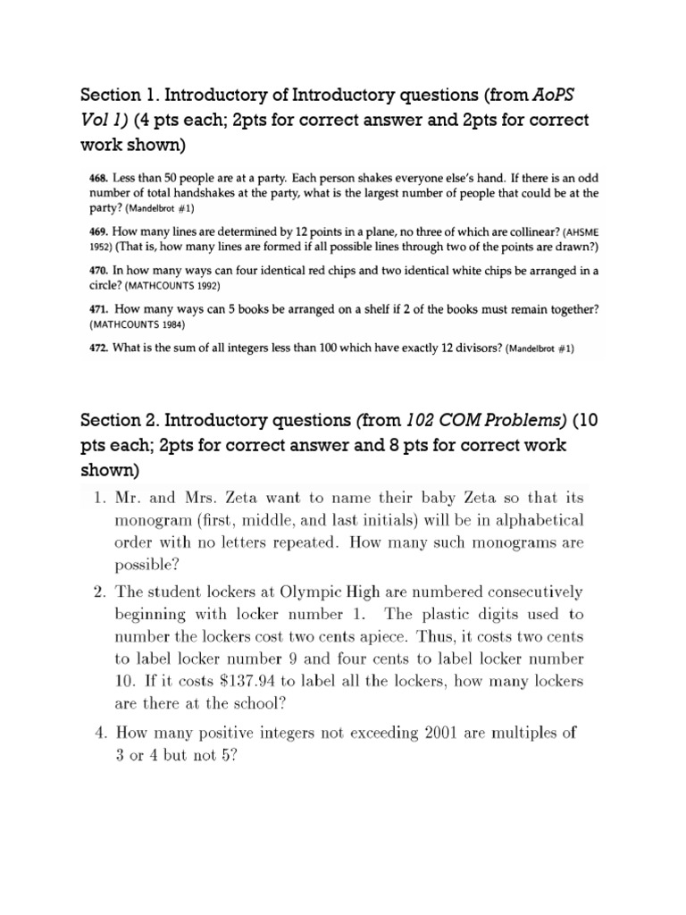 Section 1. Introductory of Introductory Questions (From (4 Pts Each ...