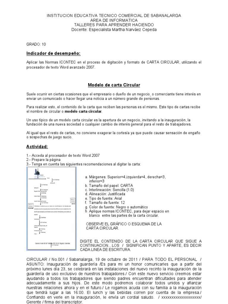 Modelo Carta Circular | PDF | Microsoft Word | Unidad Central de  procesamiento