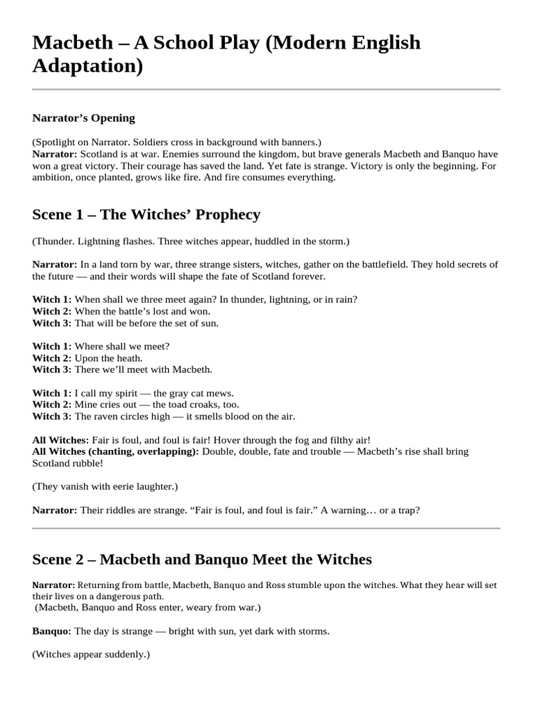 Play Script For Macbeth New Versions October 2nd | PDF | Macbeth ...