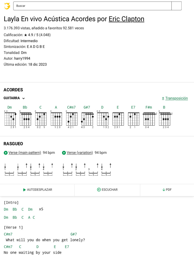 LAYLA ACOUSTIC LIVE ACORDES (Ver 2) Por Eric Clapton @ | PDF | Song ...