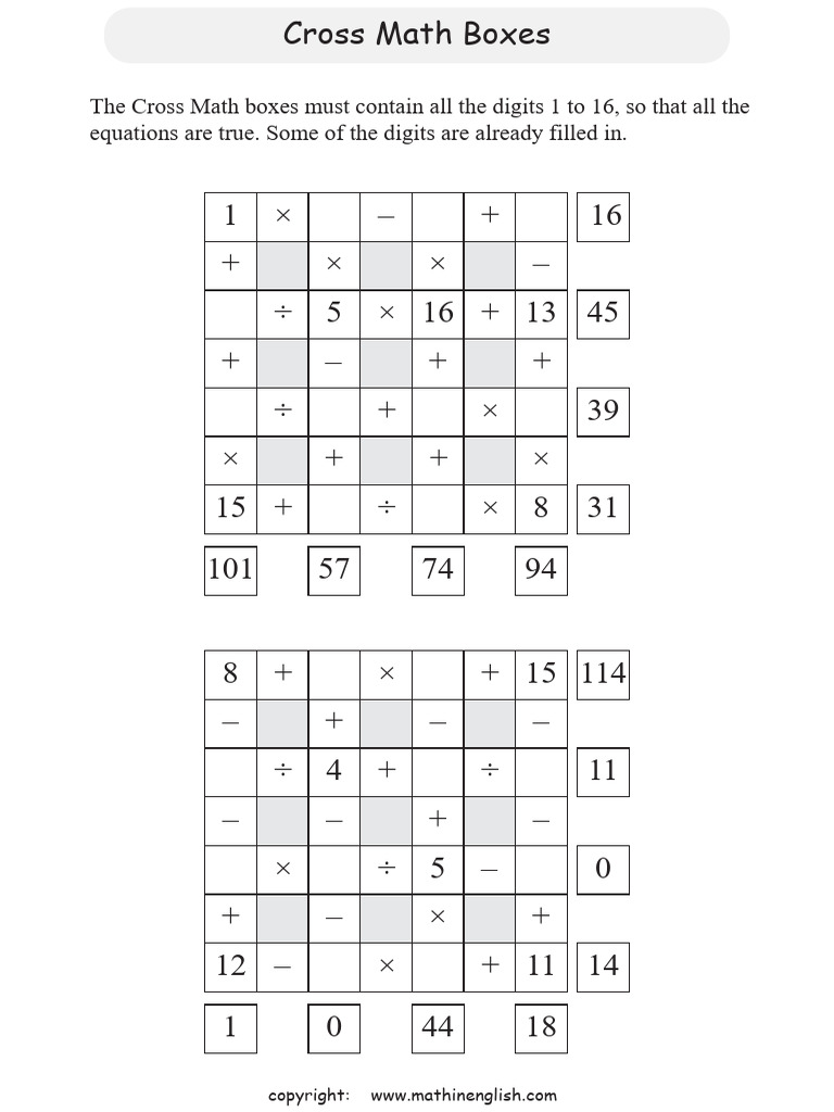 Cross Math 4 by 4 Medium | PDF