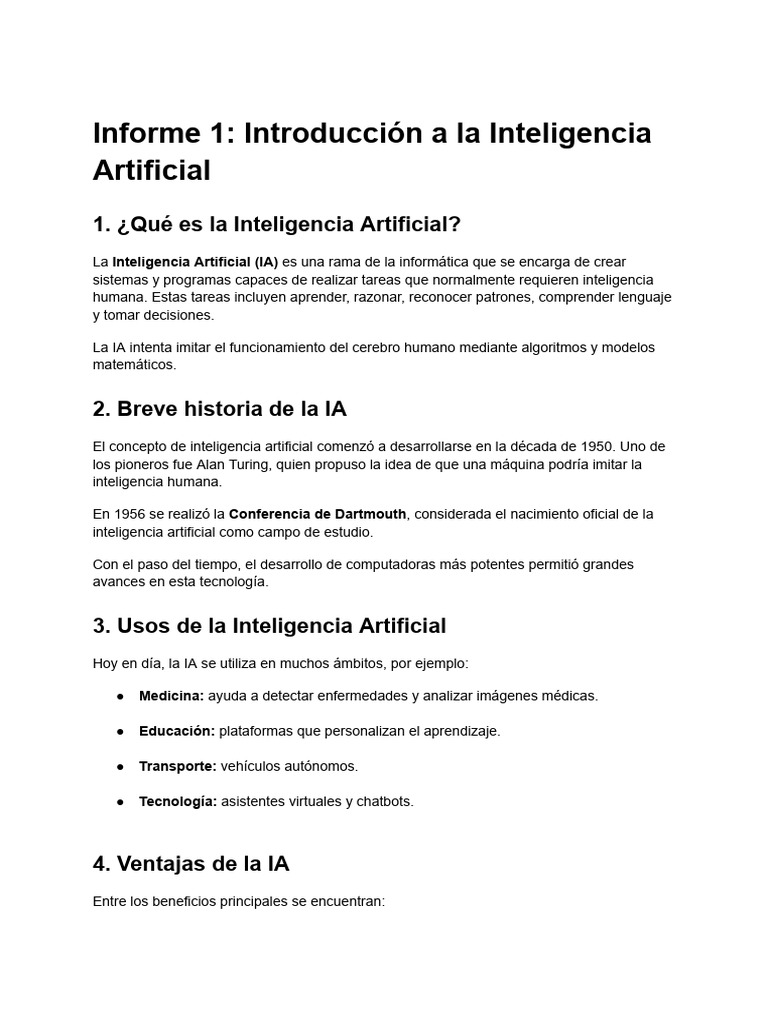 Informe 1 - Introducción A La Inteligencia Artificial | PDF