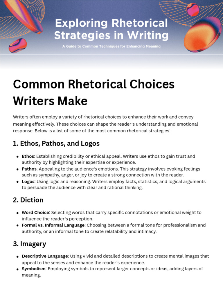 Common Rhetorical Choices Writers Make | PDF | Rhetoric | Human ...
