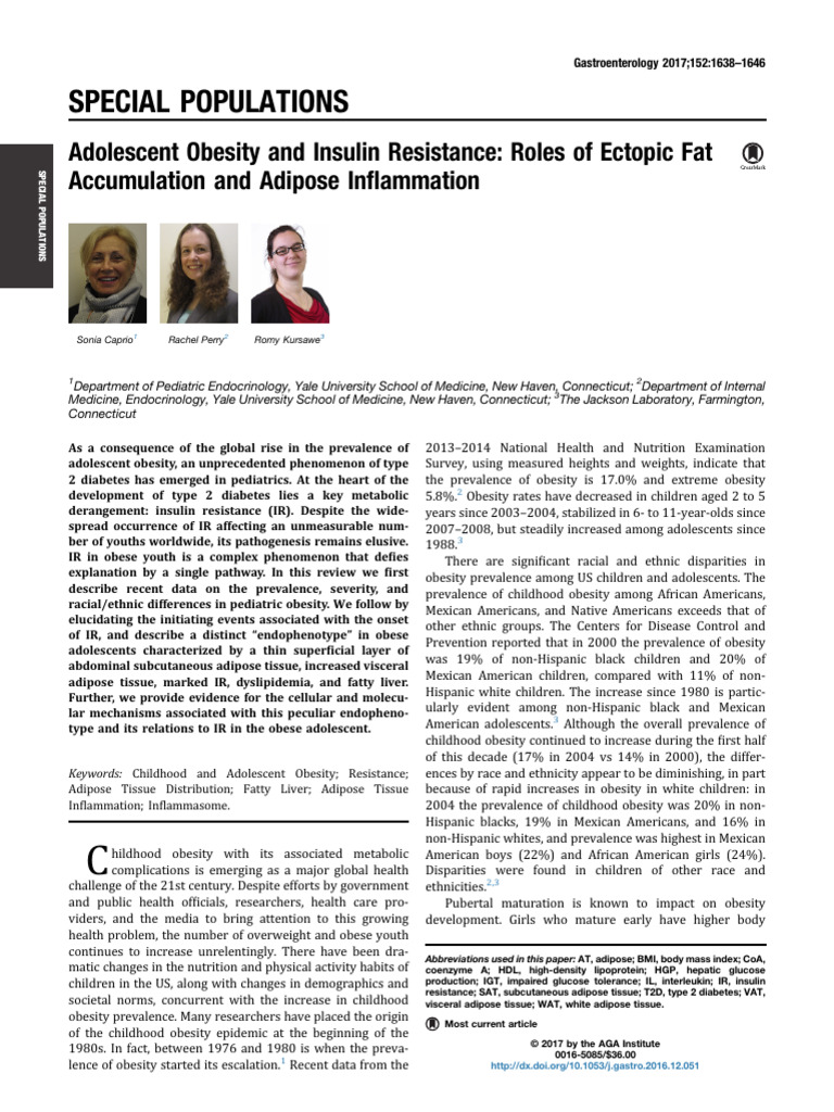 Adolescent Obesity and Insulin Resistance Roles o | PDF | Adipose ...