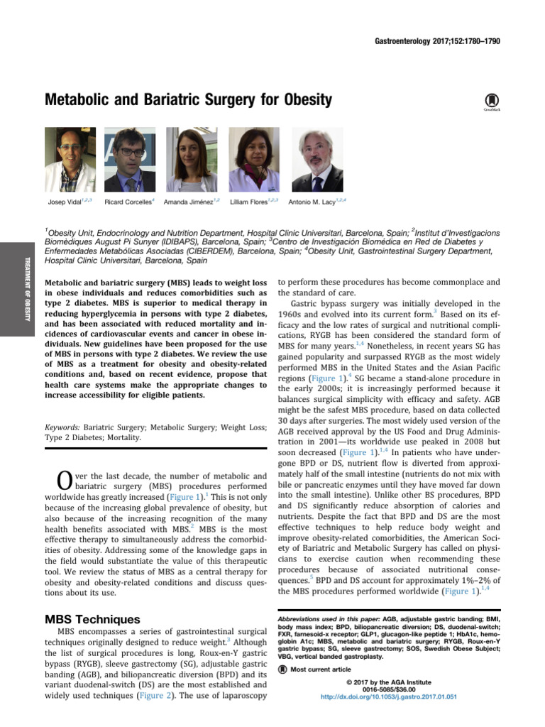 Metabolic and Bariatric Surgery For Obesity 2017 y | PDF | Bariatric ...