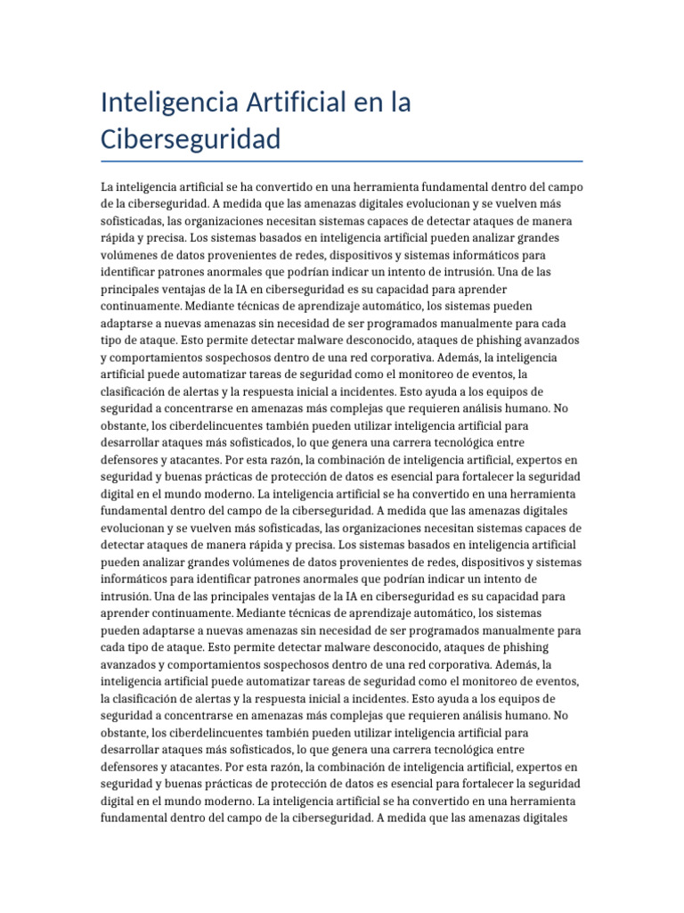 Inteligencia Artificial en La Ciberseguridad | PDF | Inteligencia ...