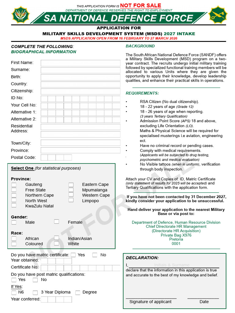 Master MSDS Application Form 2027 | PDF