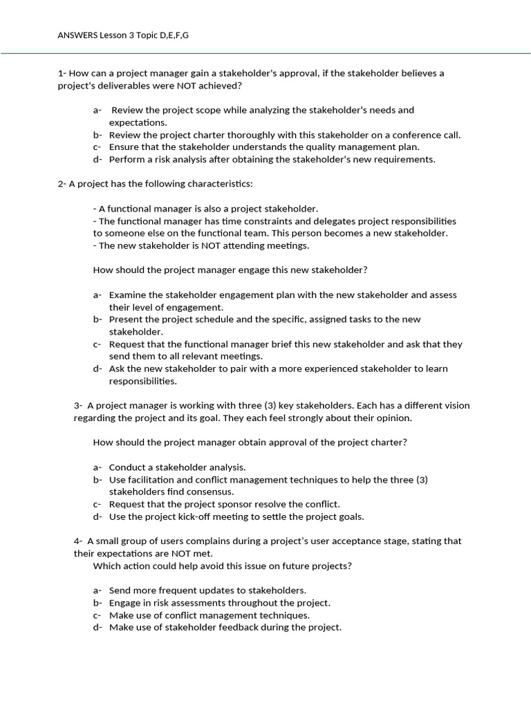 Lesson 3 Questions D, E, F, G Moodle | PDF | Project Management | Business