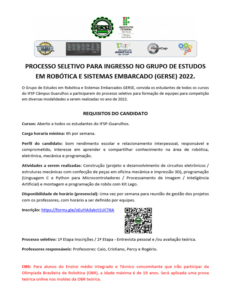 Folder - Processo Seletivo GERSE 2022 | PDF