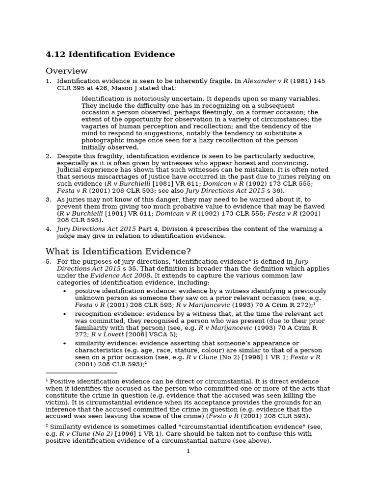 4.12 Identification Evidence | PDF | Witness | Prosecutor