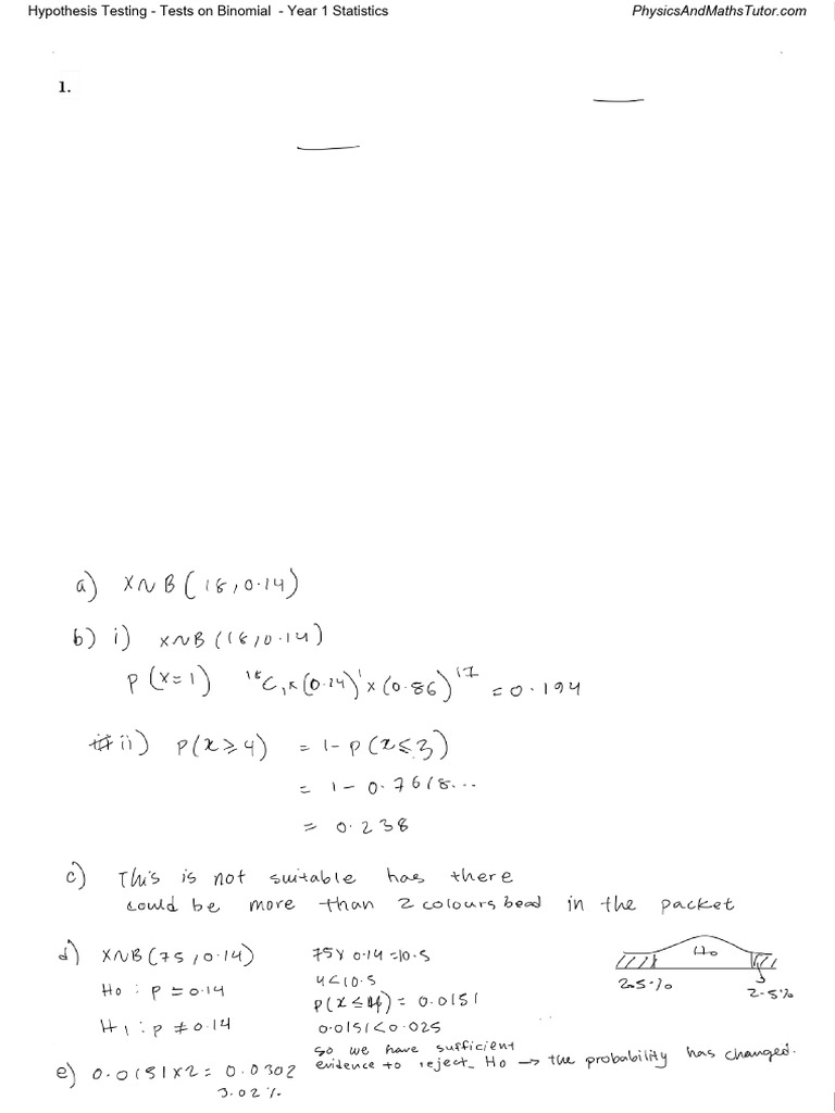 Hypothesis Testing - Tests On Binomial QP | PDF | Hypothesis | Statistics
