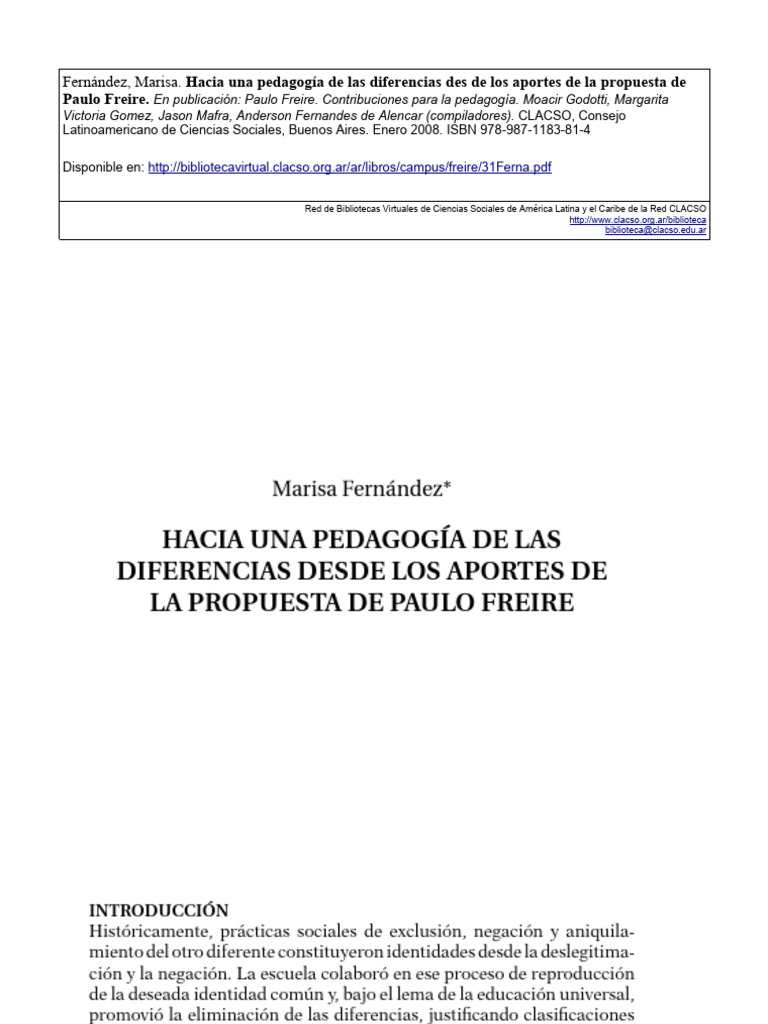 M Fernandez Hacia Una Pedagoga Critica de Las Diferencias | PDF ...