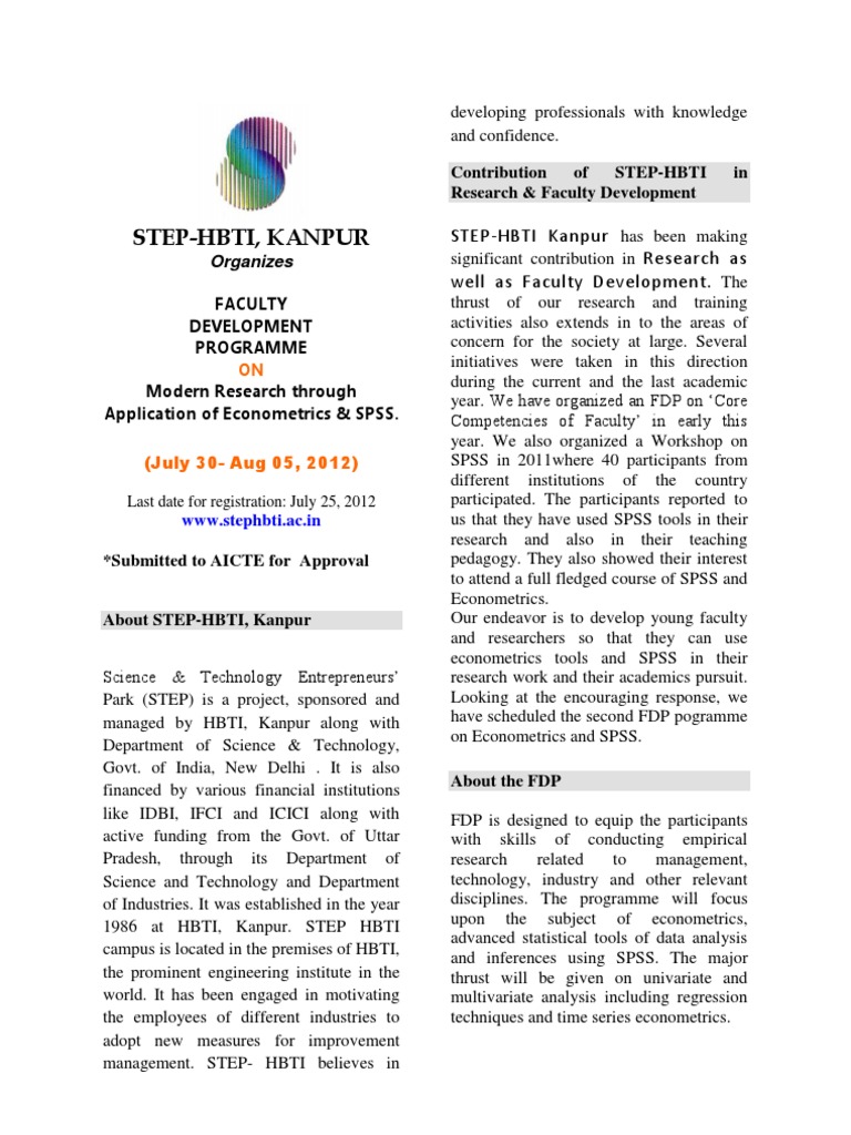 FDP on Econometrics & SPSS at STEP-HBTI | PDF | Science And Technology ...