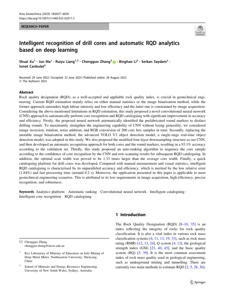 Intelligent Recognition of Drill Cores and Automatic RQD Analytics ...