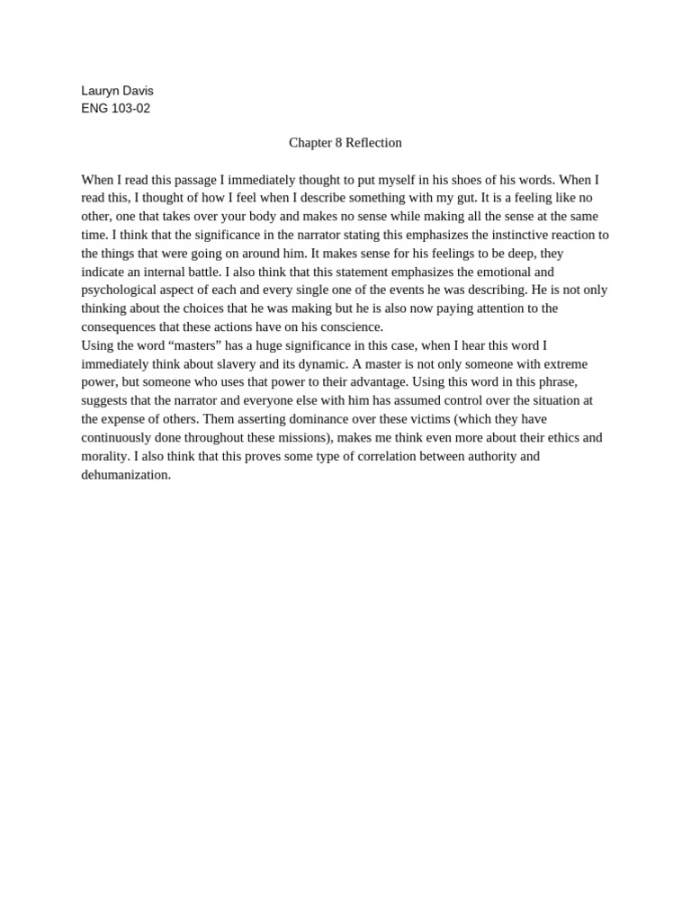 ENG103-02 F24 KK Chapter8 Reflection Davis | PDF