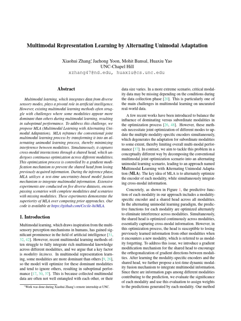 Multimodal Representation Learning by Alternating Unimodal Adaptation ...