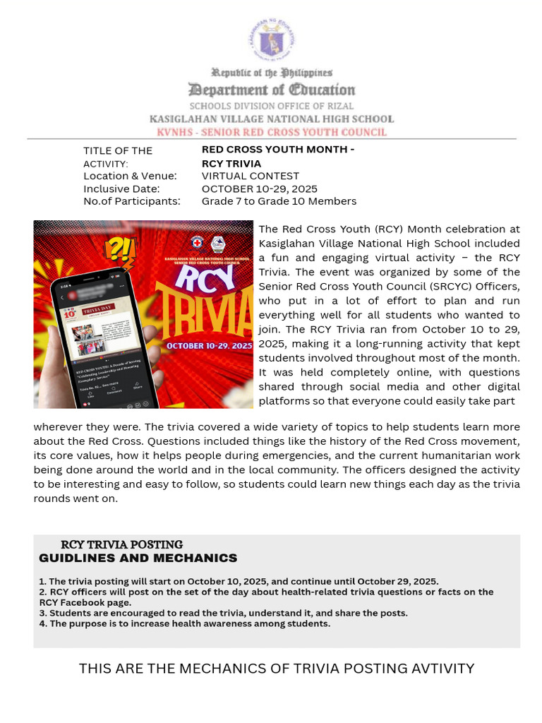 RCY MONTH Trivia Posting Narrative Report | PDF | International ...