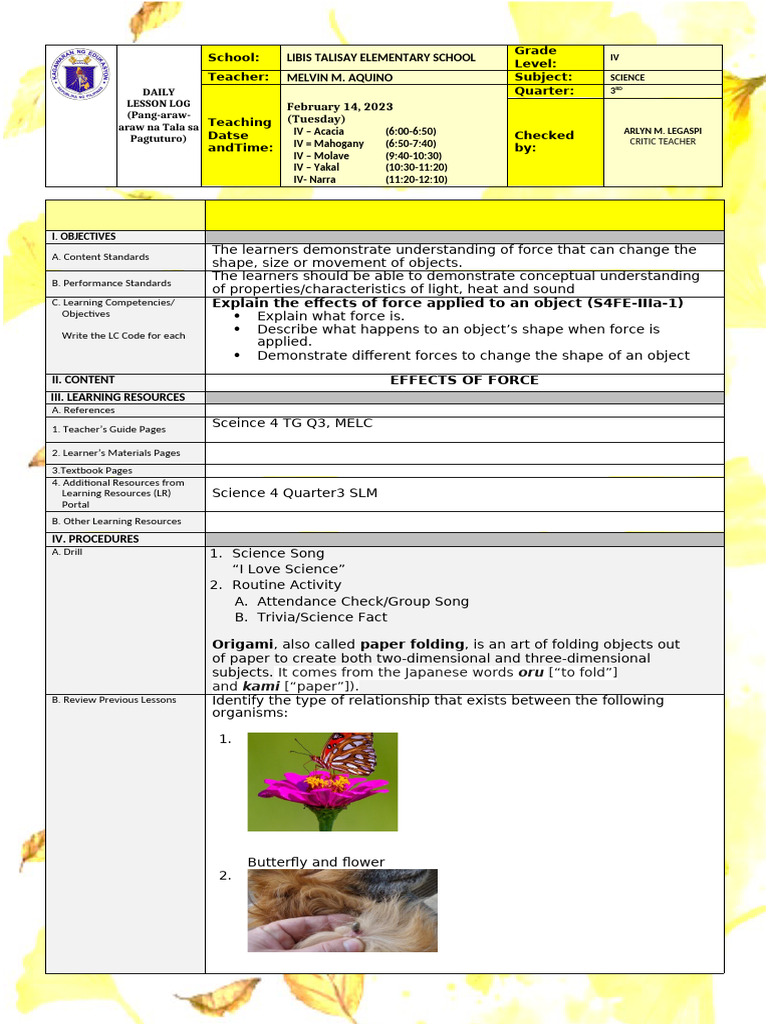 Science 4 Q3 W1 D1 - Effect of Force | PDF | Force
