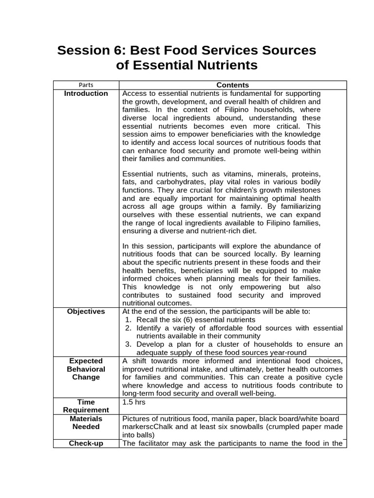 Year 3 Session 6 Best Food Sources Sources of Essential Nutrients | PDF ...