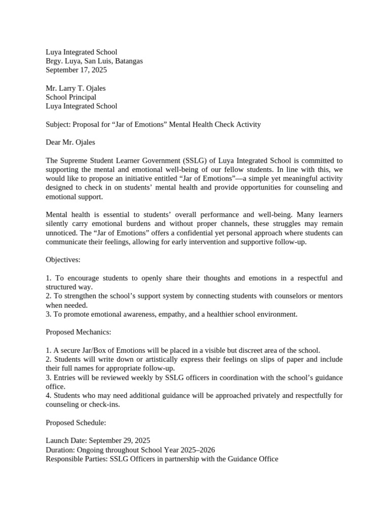 First Proposal Project of SSLG | PDF | Mental Health | Emotions