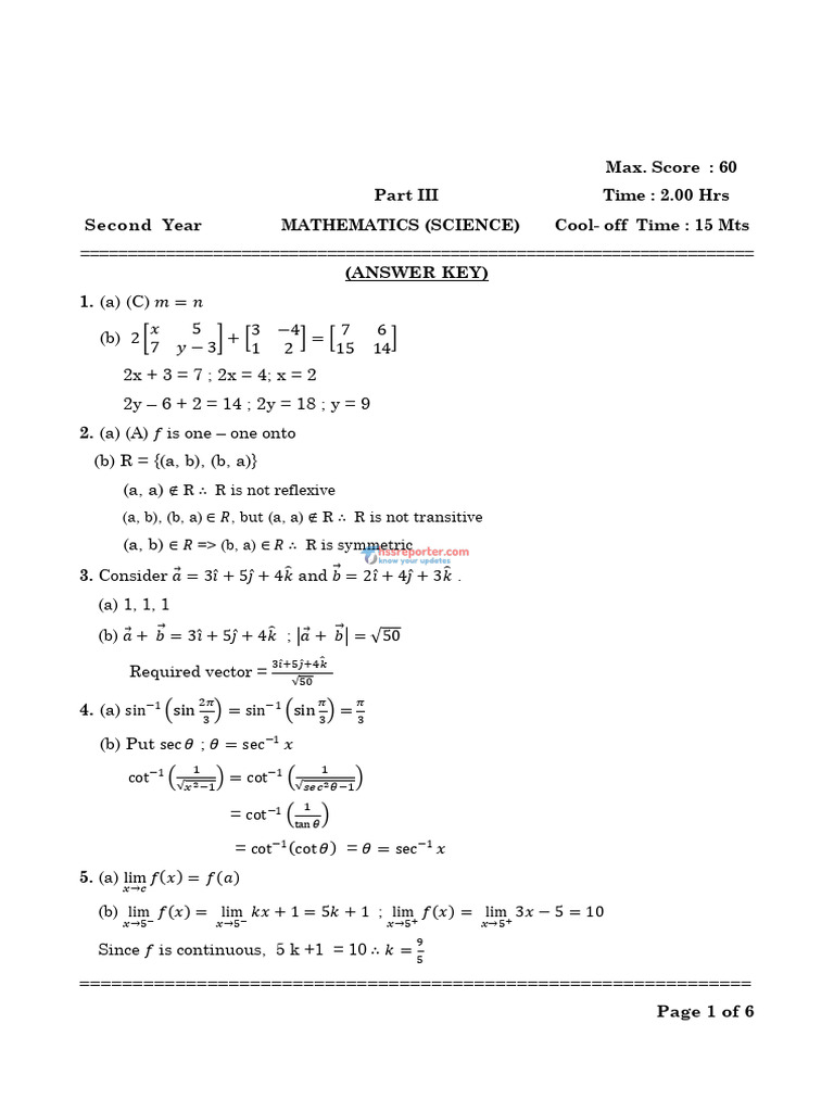 +2 Maths Model Solution | PDF | Mathematical Objects | Mathematical Physics