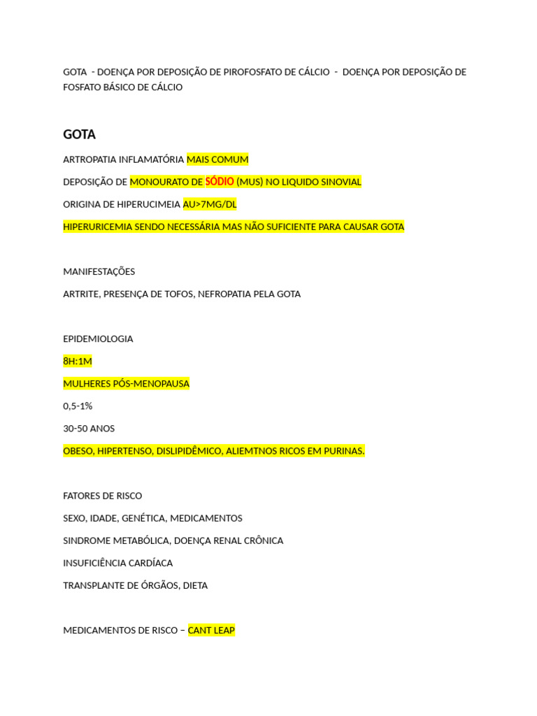 Artrites Microcristalinas - Gota - CPPD - Dadh | PDF | Gota ...