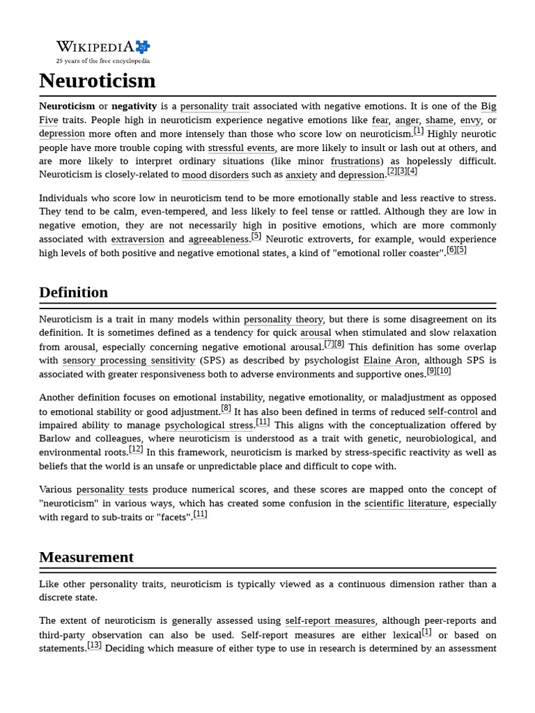 Neuroticism | PDF | Psychology | Mental Health
