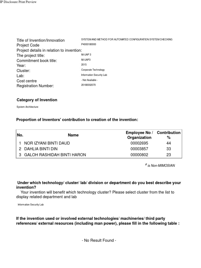 IP Disclosure Print Preview | PDF | Prior Art | Databases
