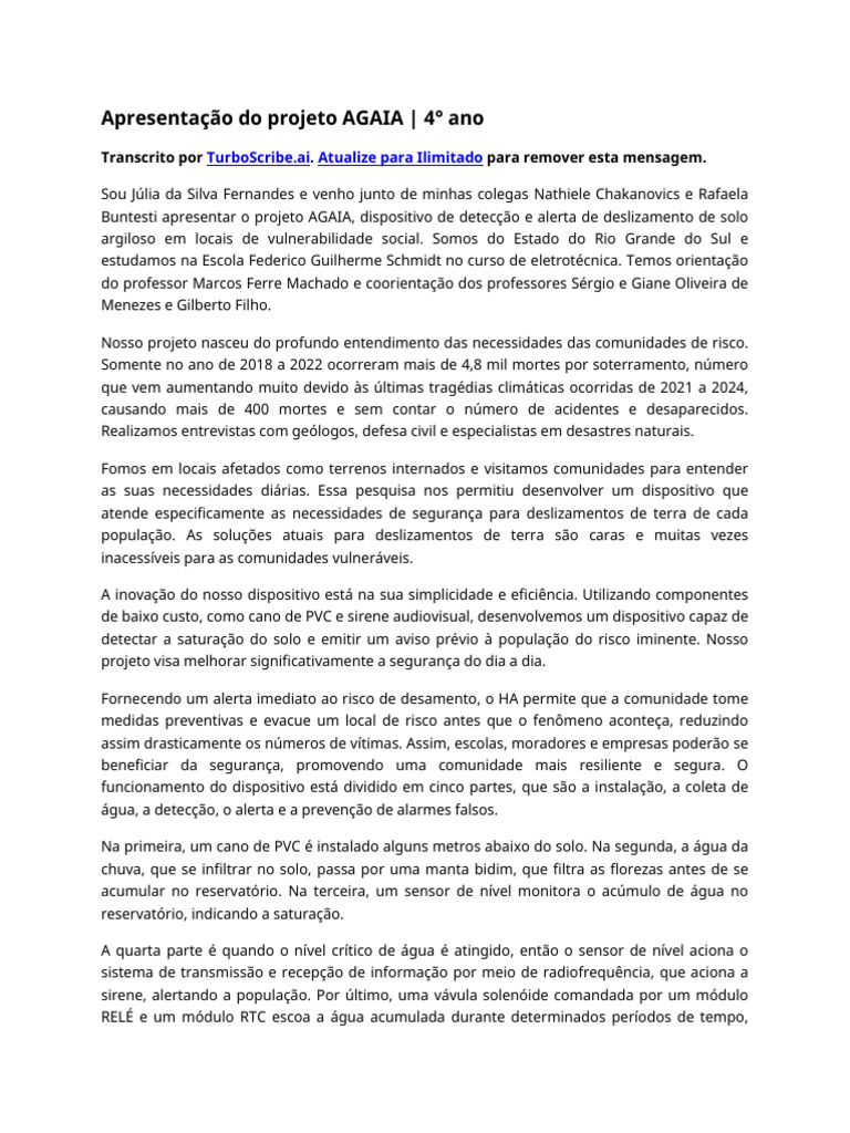 Apresentação Do Projeto AGAIA - 4° Ano | PDF