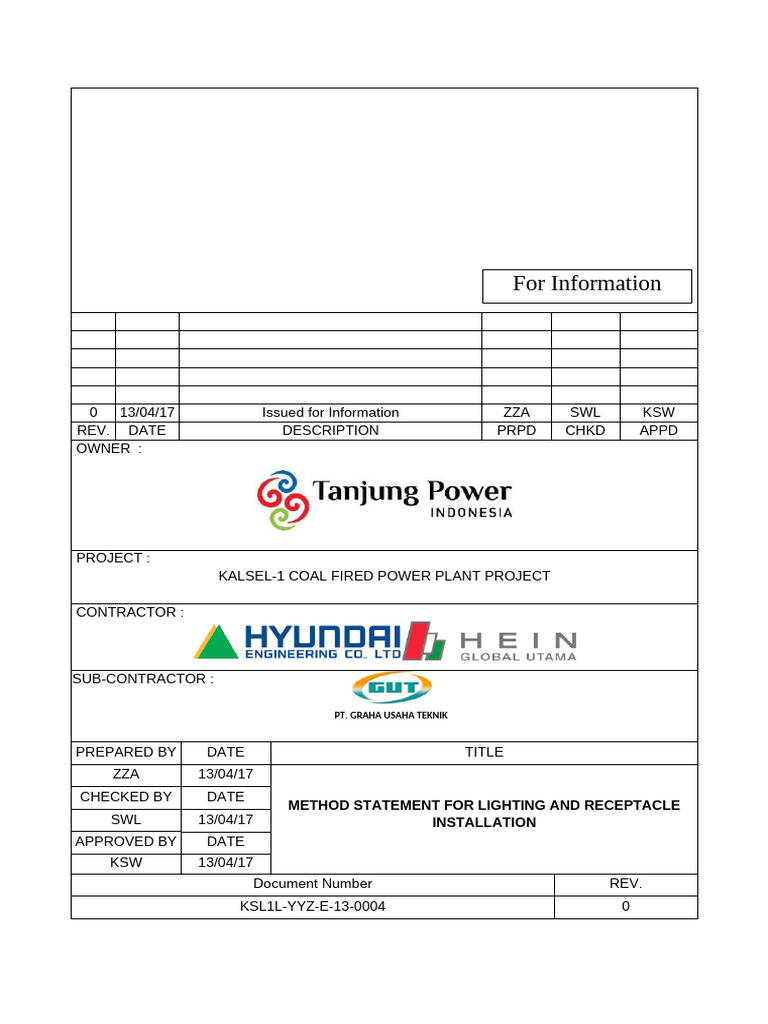 KSL1L-YYZ-E-13-0004 - Method Statement For Lighting and Receptacle ...