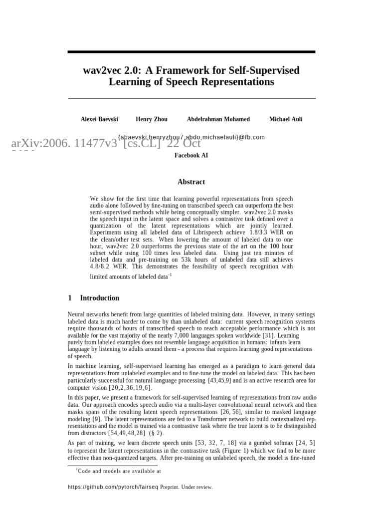 A Framework For Self-Supervised Learning of Speech Representations ...