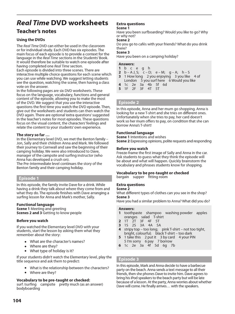 Real Life Pre Intermediate Interactive DVD Worksheet | PDF
