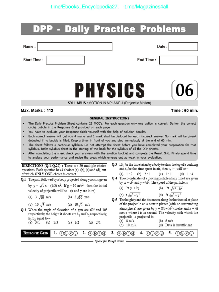 Physics DPP For NEET | PDF | Projectiles | Physical Phenomena