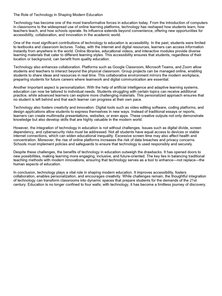 The Role of Technology in Shaping Modern Education | PDF | Learning ...