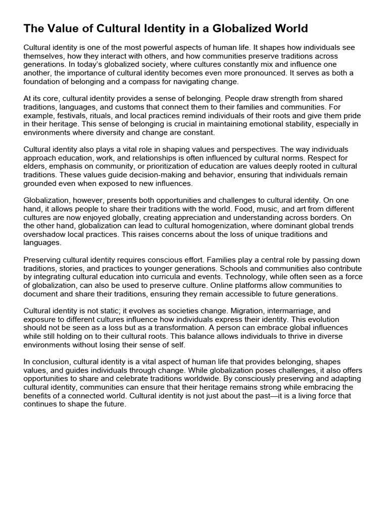 The Value of Cultural Identity in A Globalized World | PDF | Identity ...