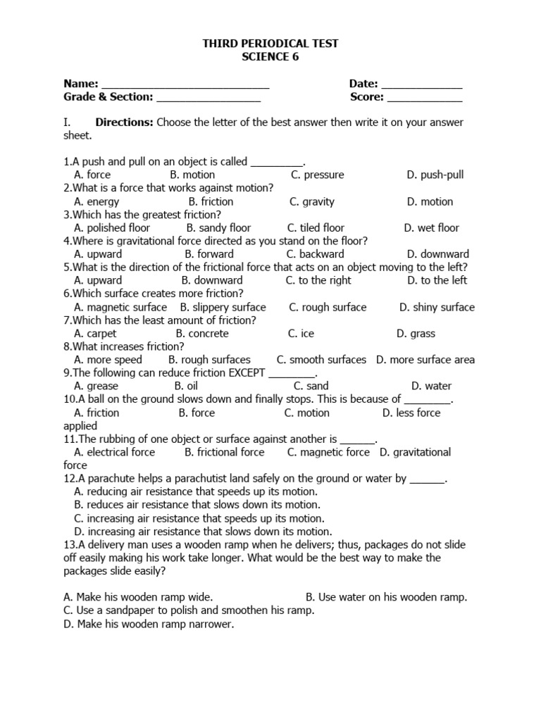 Science 6 Third Periodical Test | PDF | Force | Machines