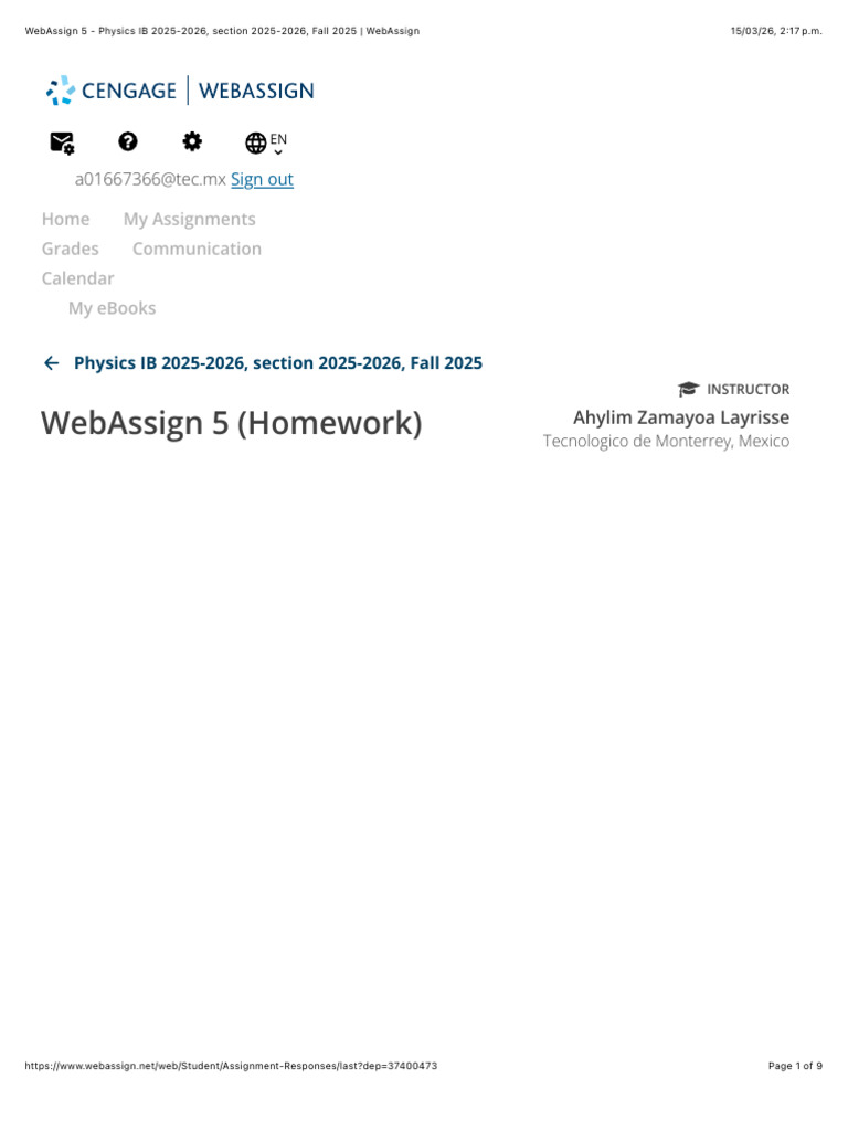 WebAssign 5 - Physics IB 2025-2026, Section 2025-2026, Fall 2025 ...