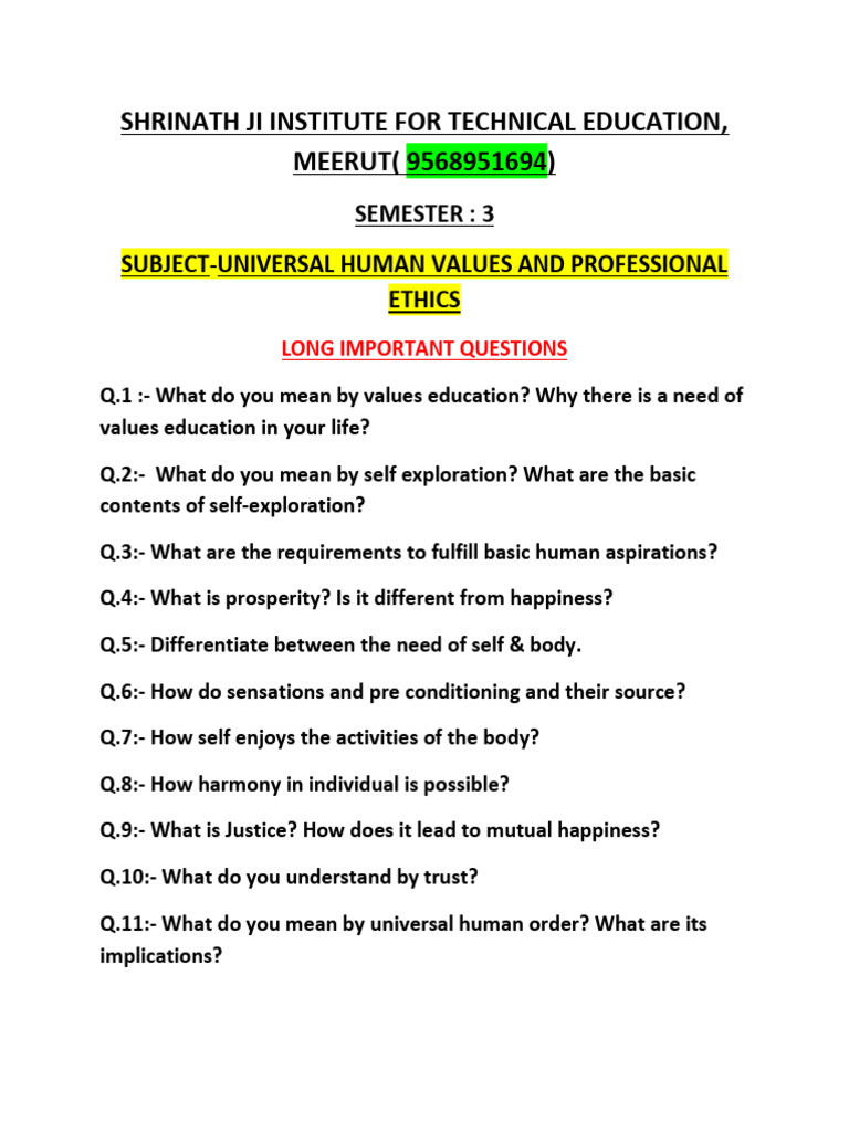 Universal Human Values Imp Question | PDF