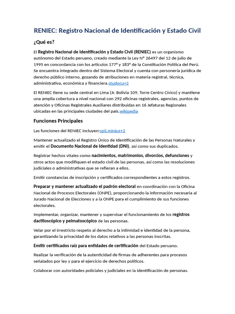 RENIEC | PDF | Perú | Gobierno